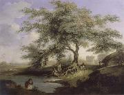 unknow artist Natives Drawing Water form a pond with Warren Hastings-House at Alipur in the Distance France oil painting artist